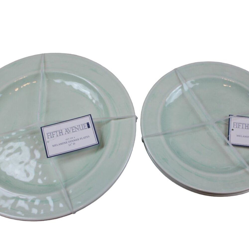 Fifth Avenue Melamine Dinner & Salad Plates Set of 8 Seafoam Light Green NWT